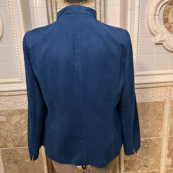 Investments. Size 16. Suede Cloth. Blue. Open Front. Lined. Jacket. LO - Picture 3 of 6